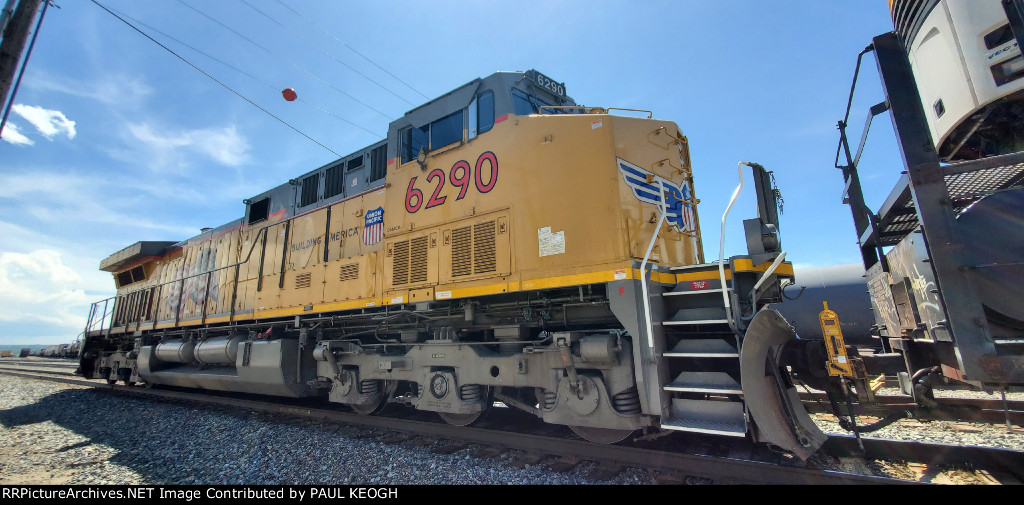 UP 6290 Rear DPU on  A Westbound Manifest Train stopped on Main 2 as they swap crews for the next stop UP Elko,  Nevada 